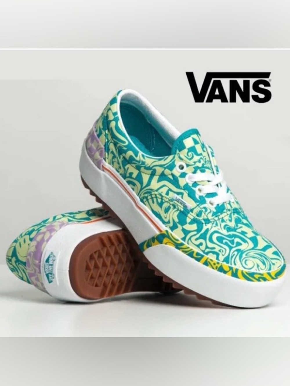Vans Era Stacked Platform 'Wavy Daze' sneakers W 10 M 8.5 vibrant printed fun